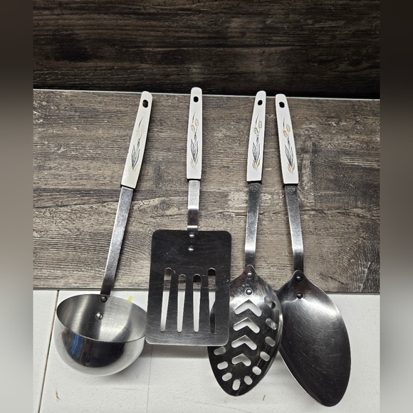 Other - Ashton Stainless Serving Utensils Vintage MCM Set 1970s Black Gold Wheat White
